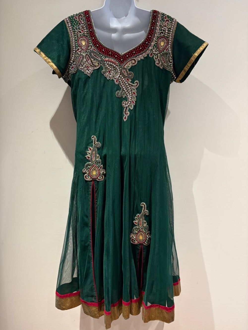 Green Special Occasion Dress, Embellished, Fully Lined, Size L